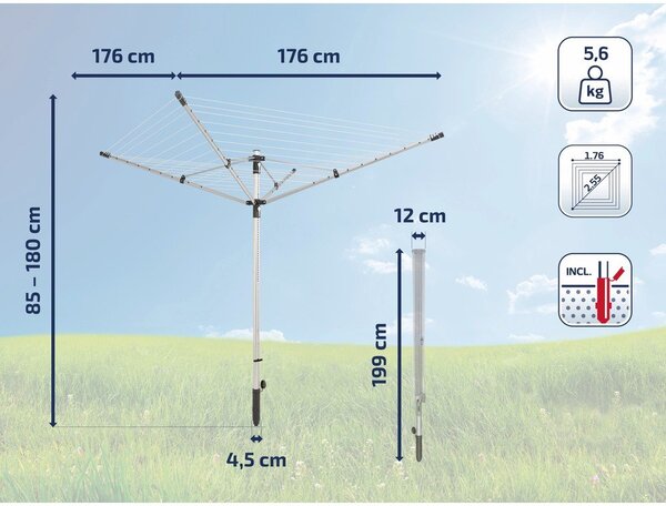 Vrtno stojalo za sušenje perila v srebrni barvi 50 m LinoLift 500 – LEIFHEIT