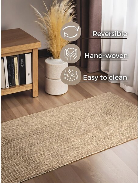 Obojestranski/ročno tkan tekač iz jute v svetli naravni barvi 80x200 cm Juno – Hanse Home