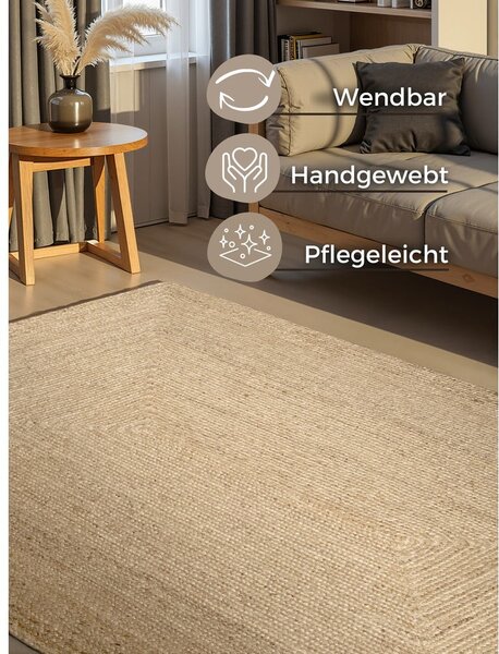 Obojestranska/ročno tkana preproga iz jute v svetli naravni barvi 80x150 cm Juno – Hanse Home