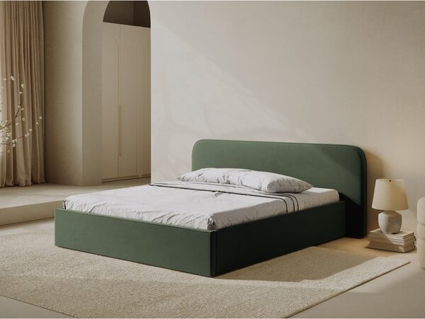 Zelena oblazinjena zakonska postelja s prostorom za shranjevanje in z letvenim dnom 160x200 cm Elizabeth – Micadoni