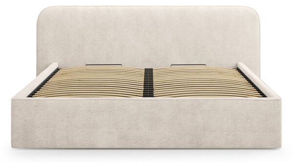 Bež oblazinjena zakonska postelja s prostorom za shranjevanje in z letvenim dnom 200x200 cm Elizabeth – Micadoni