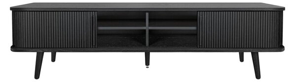 Črna TV omarica v hrastovem dekorju 178x50x40 cm Rove – Woodman