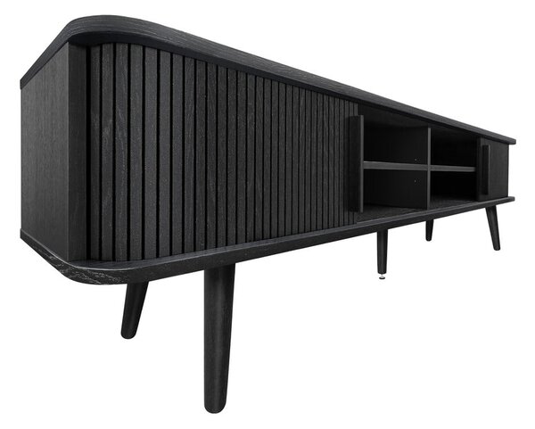 Črna TV omarica v hrastovem dekorju 178x50x40 cm Rove – Woodman