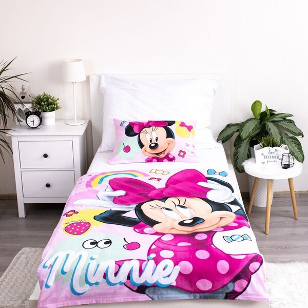 Rožnata bombažna otroška posteljnina za otroško posteljico 100x135 cm Minnie "Sweet" – Jerry Fabrics