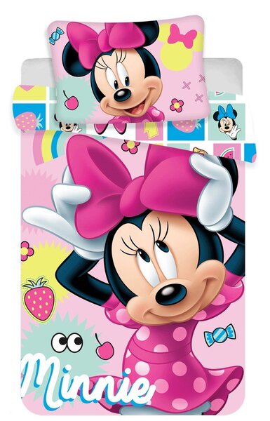 Rožnata bombažna otroška posteljnina za otroško posteljico 100x135 cm Minnie "Sweet" – Jerry Fabrics
