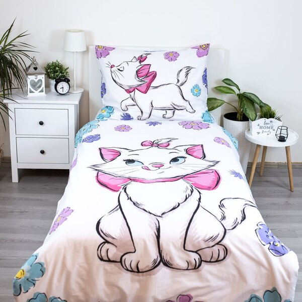 Bela enojna bombažna otroška posteljnina 140x200 cm Marie Cat "Floral" – Jerry Fabrics