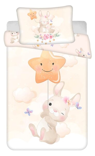 Rumena bombažna otroška posteljnina za otroško posteljico 100x135 cm Bunny "Star" – Jerry Fabrics