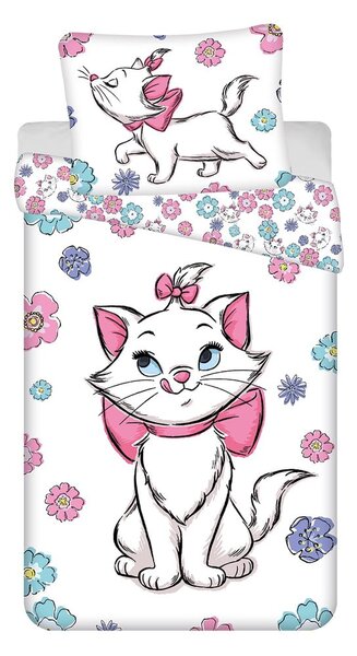 Bela enojna bombažna otroška posteljnina 140x200 cm Marie Cat "Floral" – Jerry Fabrics