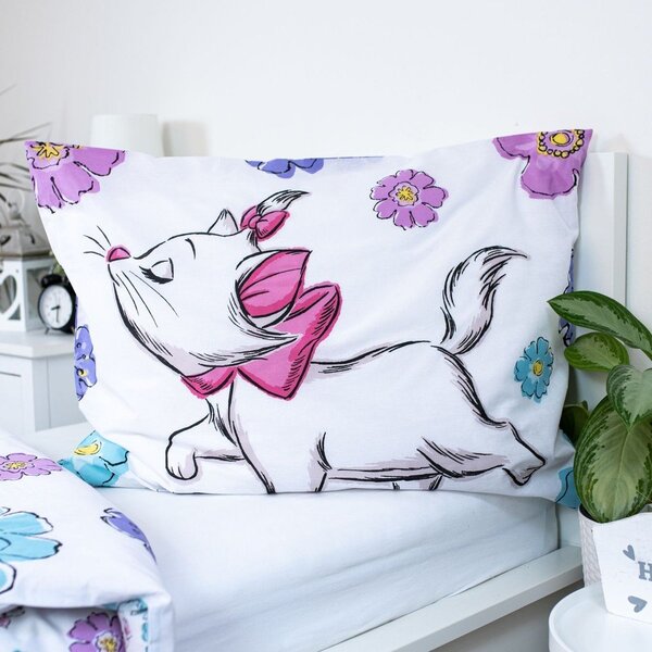 Bela enojna bombažna otroška posteljnina 140x200 cm Marie Cat "Floral" – Jerry Fabrics