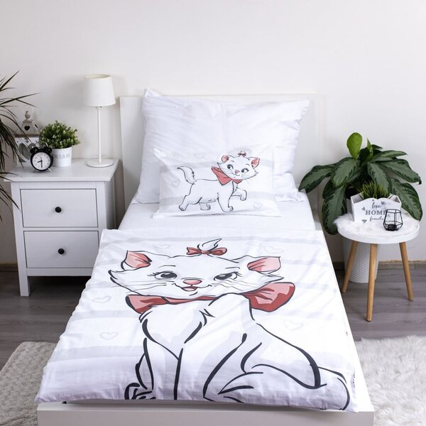 Bela bombažna otroška posteljnina za otroško posteljico 100x135 cm Marie Cat "Bow" – Jerry Fabrics