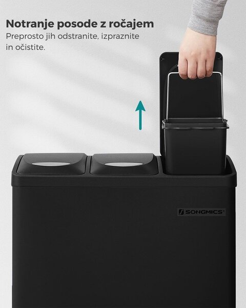 Koš za ločevanje odpadkov SORT 24l (3x8l), črna SongmicsHome
