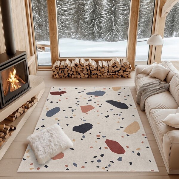 Kremno bel pralen tekač 80x200 cm Cracked Terrazzo – Mila Home