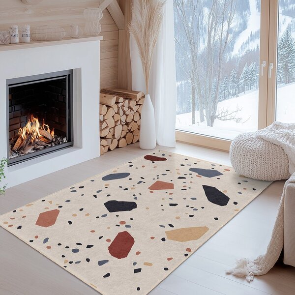 Kremno bel pralen tekač 80x200 cm Cracked Terrazzo – Mila Home