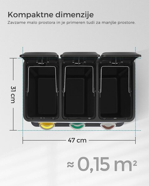 Koš za ločevanje odpadkov SORT 24l (3x8l), črna SongmicsHome