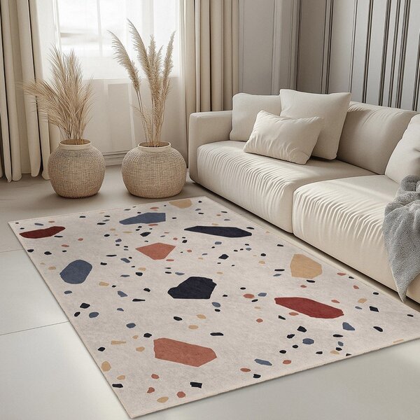 Kremno bel pralen tekač 80x200 cm Cracked Terrazzo – Mila Home