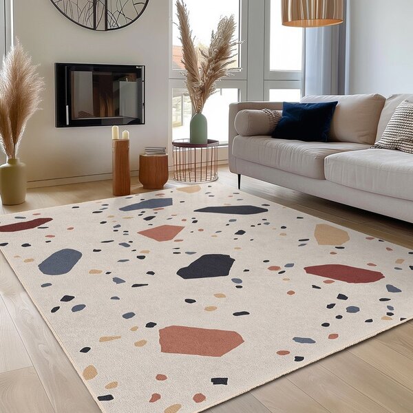 Kremno bel pralen tekač 80x200 cm Cracked Terrazzo – Mila Home