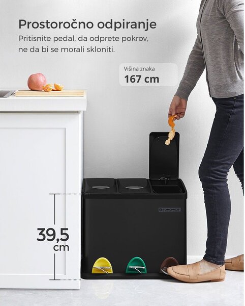 Koš za ločevanje odpadkov SORT 24l (3x8l), črna SongmicsHome