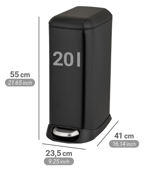 Mat črn jeklen koš za smeti s pedalom 20 l Design – Wenko