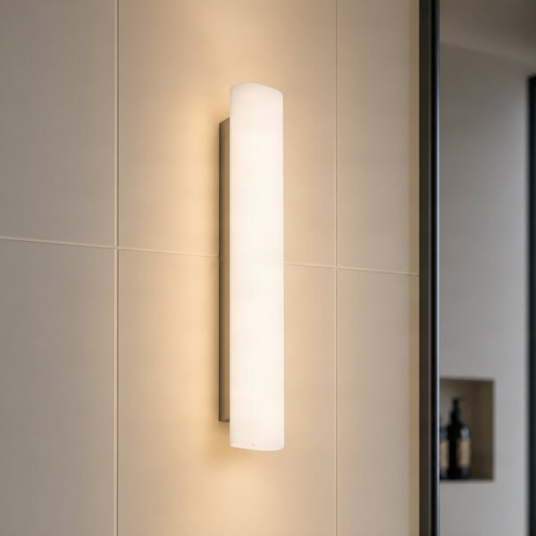 Lucande LED-stenna svetilka za kopalnico Victoire, 50 cm, bela/krom, CCT, Bela, Kopalnica, Steklo, Sodobni