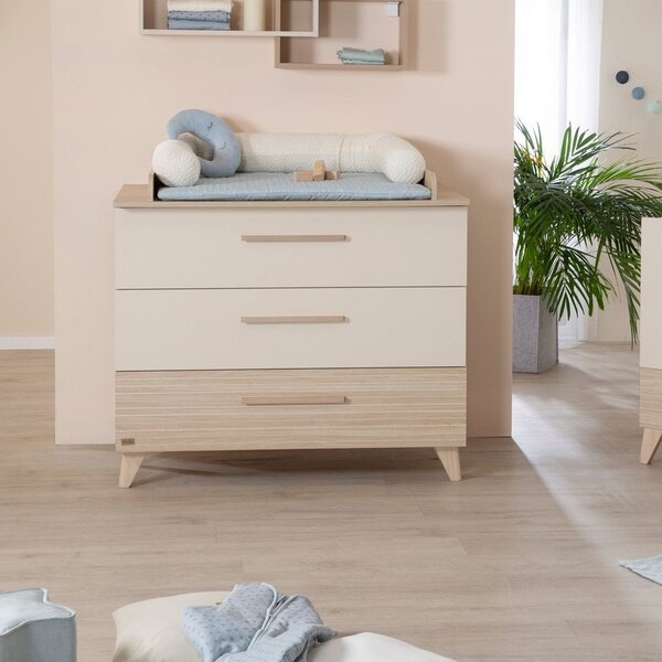 Kremno bela/naravna otroška komoda v hrastovem dekorju s previjalnim pultom 110x98x75 cm Sidney – Roba