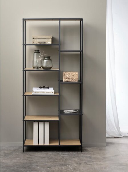 Črn/naraven regal v hrastovem dekorju 80x180x35 cm Altino – Unique Furniture