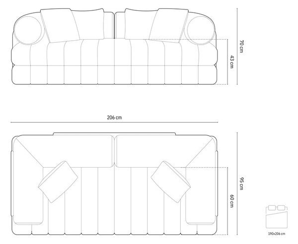 Rožnata žametna raztegljiva sedežna garnitura 206 cm Kemi – Cosmopolitan Design