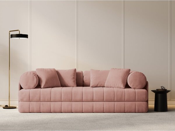 Rožnata žametna raztegljiva sedežna garnitura 206 cm Kemi – Cosmopolitan Design