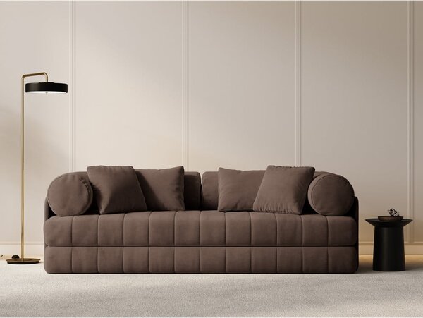 Rjava žametna raztegljiva sedežna garnitura 206 cm Kemi – Cosmopolitan Design