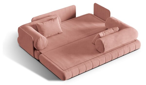 Rožnata žametna raztegljiva sedežna garnitura 206 cm Kemi – Cosmopolitan Design