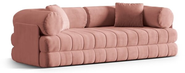 Rožnata žametna raztegljiva sedežna garnitura 206 cm Kemi – Cosmopolitan Design