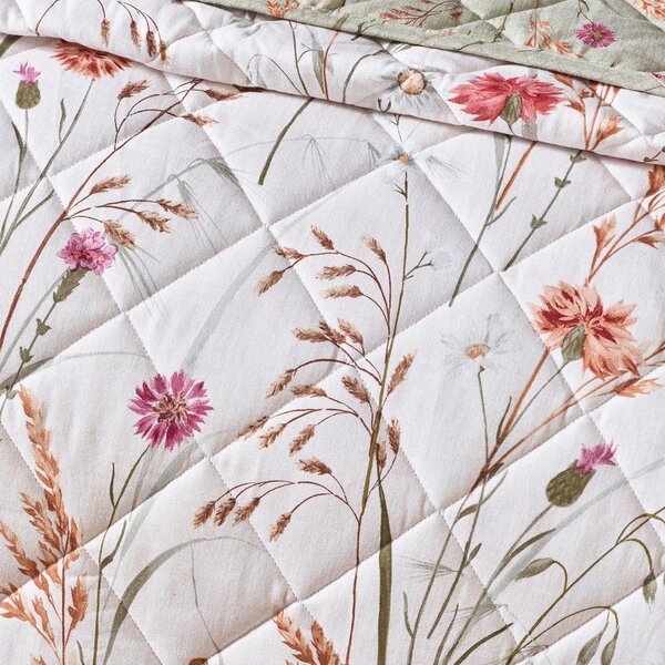 Zeleno/bež bombažno prešito pregrinjalo 200x220 cm Grasmere Floral – Catherine Lansfield
