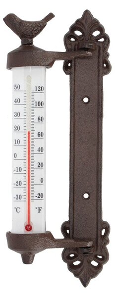 Stenski termometer iz litega železa Esschert Design Dekor Bird, višina 27,3 cm