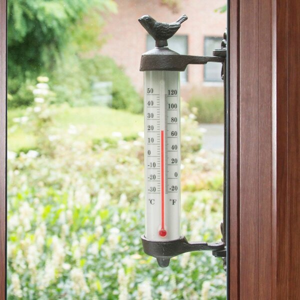 Stenski termometer iz litega železa Esschert Design Dekor Bird, višina 27,3 cm