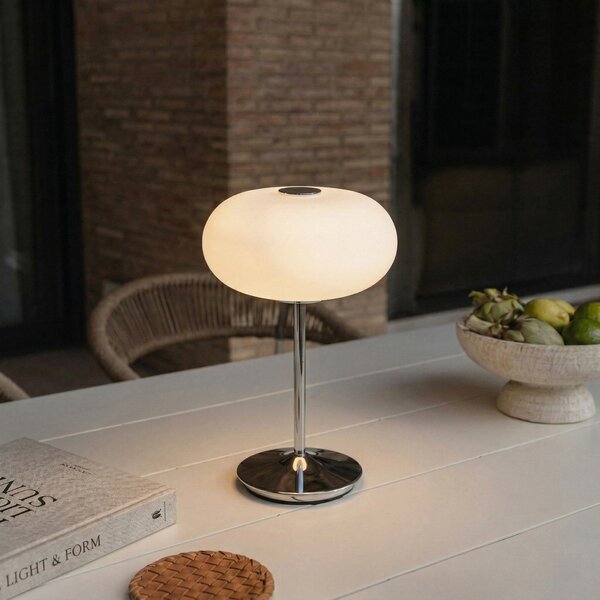 Lucande LED baterijska namizna svetilka Anoria, krom/bela, steklo IP44 USB, zatemnjen, Krom, Dnevna soba / jedilnica, Steklo, Dizajn