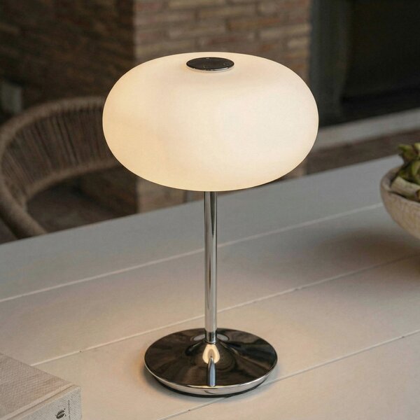 Lucande LED baterijska namizna svetilka Anoria, krom/bela, steklo IP44 USB, zatemnjen, Krom, Dnevna soba / jedilnica, Steklo, Dizajn