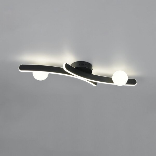 Trio Lighting LED stropna svetilka Napoli, črna mat, dolžina 70 cm, kovina, zatemnjen, Črna, Dnevna soba / jedilnica, Kovina, Sodobni