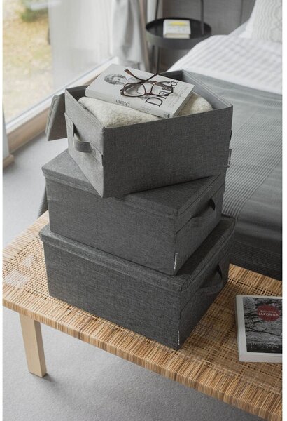 Siva tekstilna škatla za shranjevanje s pokrovom 35x26x19 cm Soft Storage – Bigso