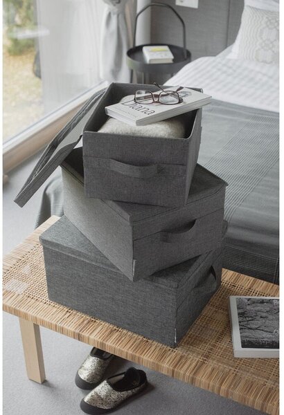 Siva tekstilna škatla za shranjevanje s pokrovom 35x26x19 cm Soft Storage – Bigso