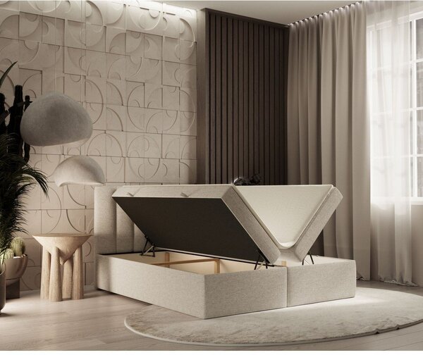 Bež boxspring postelja s prostorom za shranjevanje 160x200 cm Novento – Maison de Rêve