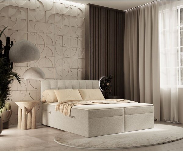 Bež boxspring postelja s prostorom za shranjevanje 160x200 cm Novento – Maison de Rêve