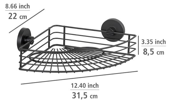 Črna kotna polica za kopalnico Wenko Vacuum-Loc® Bari