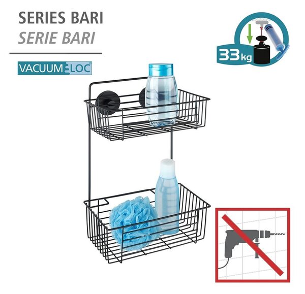 Črna stenska polica za kopalnico Wenko Vacuum-Loc® Pavia