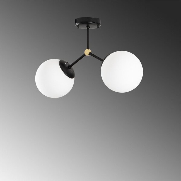 Črno-bela stropna svetilka s steklenim senčilom 15x44 cm Damar – Opviq lights