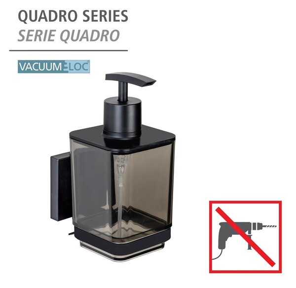 Črn plastičen dozirnik za milo z namestitvijo brez vrtanja 340 ml Quadro – Wenko