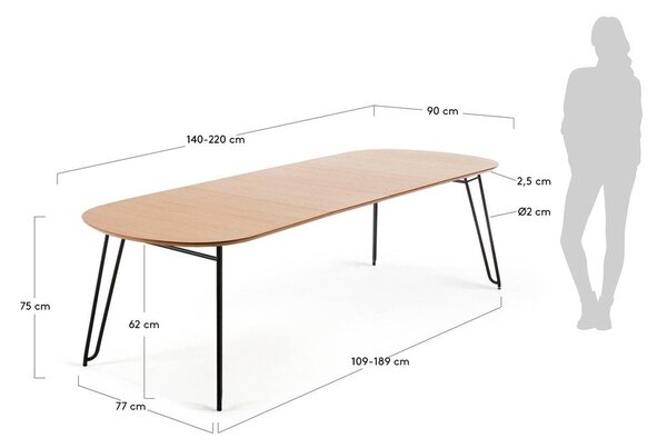 Raztegljiva jedilna miza v hrastovem dekorju 90x140 cm Novac – Kave Home