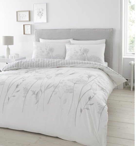 Bela in siva posteljnina Catherine Lansfield Meadowsweet Floral, 200 x 200 cm