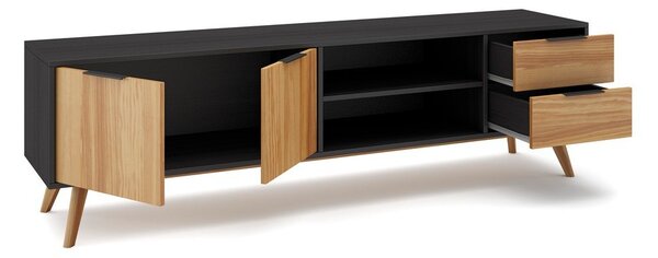 Črna/naravna TV omarica iz masivnega bora 180x53 cm Lavis – Marckeric