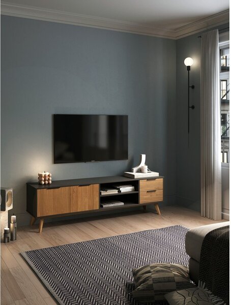 Črna/naravna TV omarica iz masivnega bora 180x53 cm Lavis – Marckeric