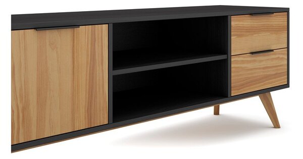 Črna/naravna TV omarica iz masivnega bora 180x53 cm Lavis – Marckeric