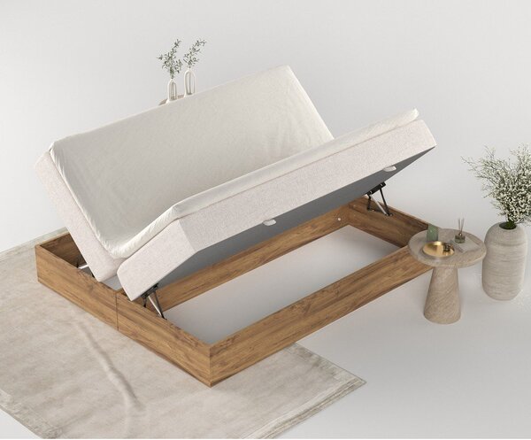 Boxspring postelja s prostorom za shranjevanje v bež in naravni postelji 180x200 cm Faro – Maison de Rêve